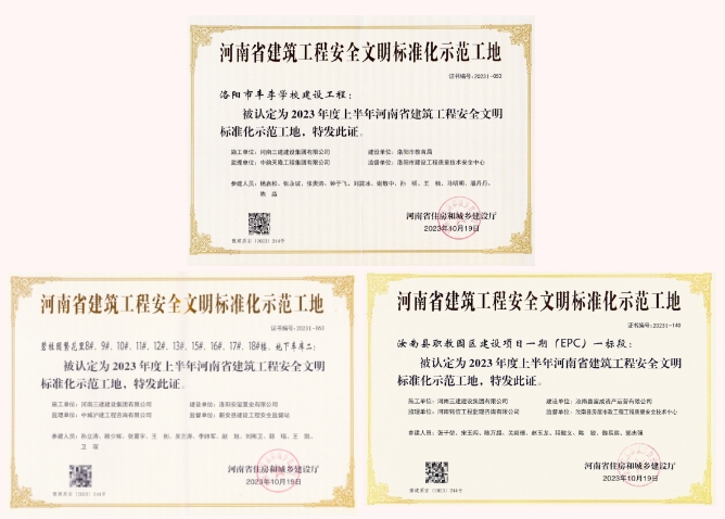 集團(tuán)公司三項工程榮獲河南省建筑工程安全文明標(biāo)準(zhǔn)化示范工地